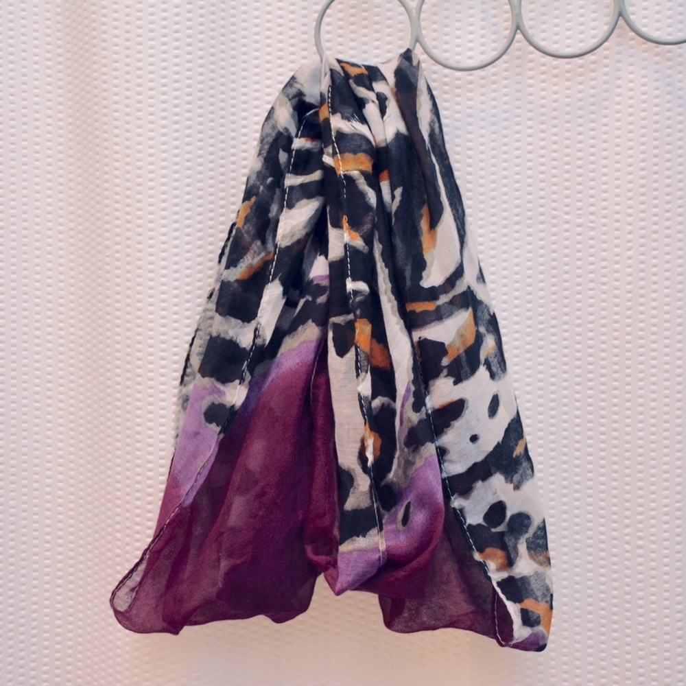 Womens infinity scarf, purple with animal print